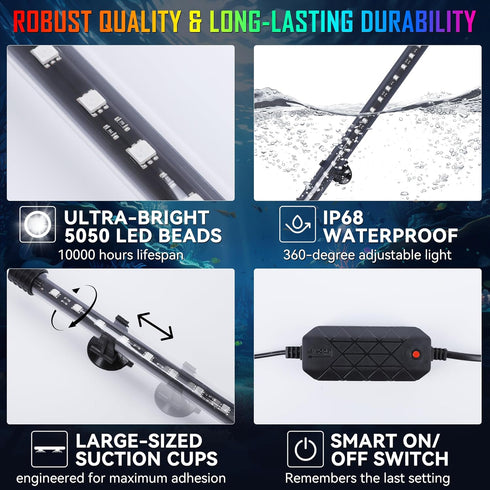 POZANKI 16 12 19'' Smart App-Controlled RGB LED Aquarium Light with Million Colors & Dynamic Effects, Underwater Fish