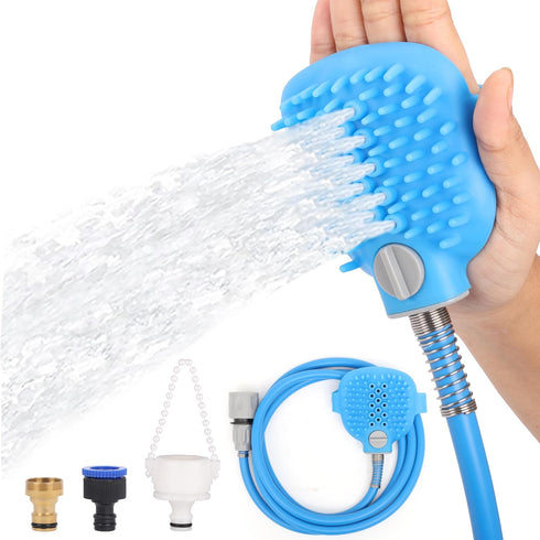 Dog Bath Hose Sprayer and Scrubber Attachment, Indoor/Outdoor Pet Bathing and Grooming, Pet Shower Brush