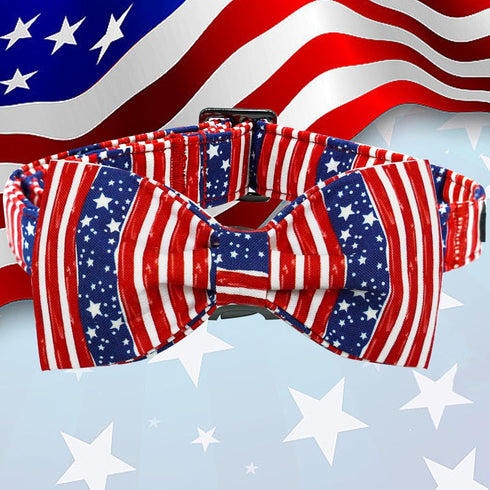 Independence Day Dog Collar, Elegant Little Tail Holiday Pet Collar with Bow, Adjustable for X-Small Dogs