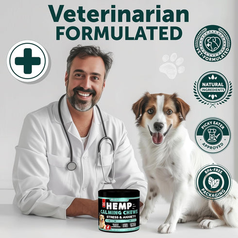 120 Hemp Calming Chews for Dogs - Dog Calming Chews - Dog Anxiety Relief Treats with Hemp Oil, Turmeric, Valerian