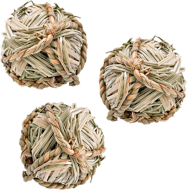 SunGrow Seagrass Balls for Rabbit, Chewable Teething Activity Toy for Gerbils, Guinea Pig, Dwarf Bunny (3 Pieces/Pack)