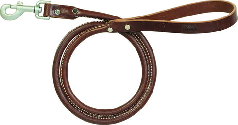 Bridle Leather Rolled Dog Leash, 3/4" x 6', Brown Bridle Leather