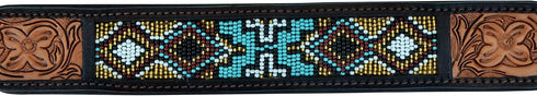 Western Style Genuine Leather Beaded Dog Collar Hand Tooled and Padded 10AB018