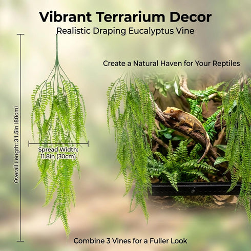 RAINFLOW 3PCS Artificial Terrarium Plants - Lifelike Reptile Habitat Vines, Fake Hanging Plants with Bendable Vine