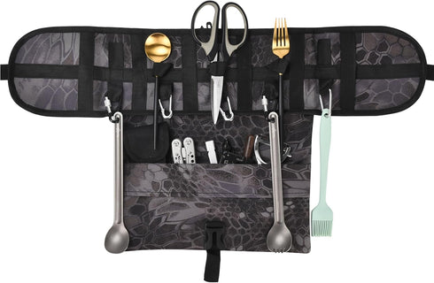 Grippi Hanging Camping Utensil Organizer, Compact Waterproof Bag for Outdoor Cooking - Set of 1 (Black)