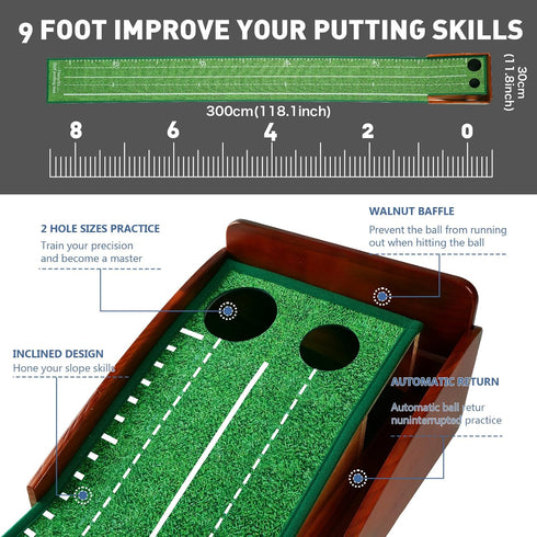 TiwisiTe Putting Green Indoor, Putting Mat with Automatic Ball Return - Solid Wood Structure No Humping, Suitable