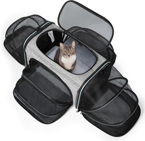 Siivton Cat Carrier, 4 Sided Expandable Pet Carrier for Travel, Airline Approved Soft-Sided Carrier