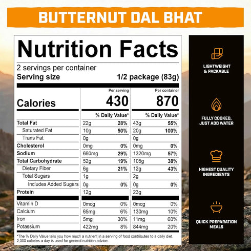 Backpacking (2 Peak Refuel Butternut Dal Bhat | Freeze Dried and Camping Food | Amazing Taste & Quality | High Protein