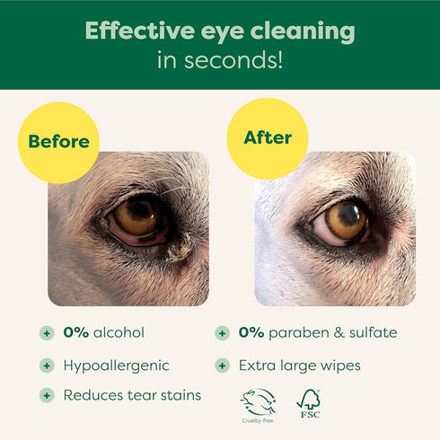 Earth Rated Pet Eye Wipes - Hypoallergenic Eye Wipes for Dogs & Cats to Remove Tear Stains, Fragrance Free, 70 Count
