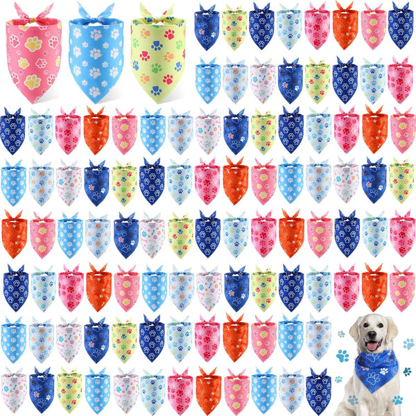 Shyyween 100 Pieces Paw Print Dog Bandanas Bulk Paw Bandanas for Dogs Winter