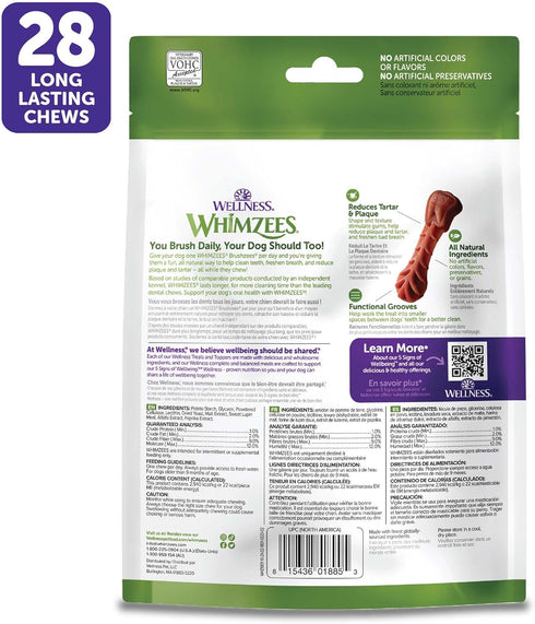 WHIMZEES Wellness Daily Brushzees Dog Dental Treats, Natural Chews, Extra Small Size Stick (28 Count)