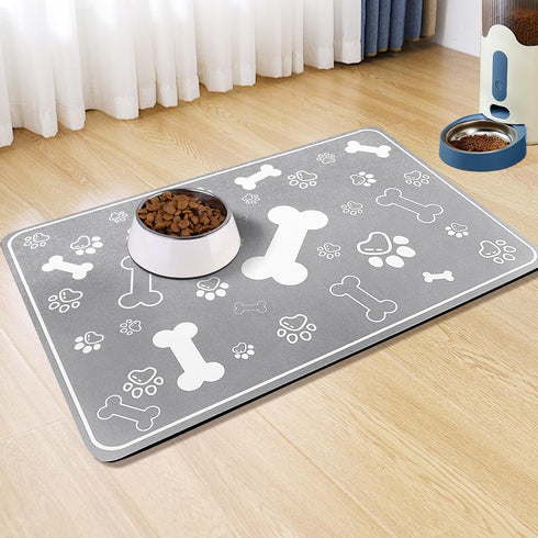 Pet Feeding Mat, Rapid Absorbent Dog Cat Food Mat with Rubber Backing, Protect Floors from Messy Drinkers (12"x18",