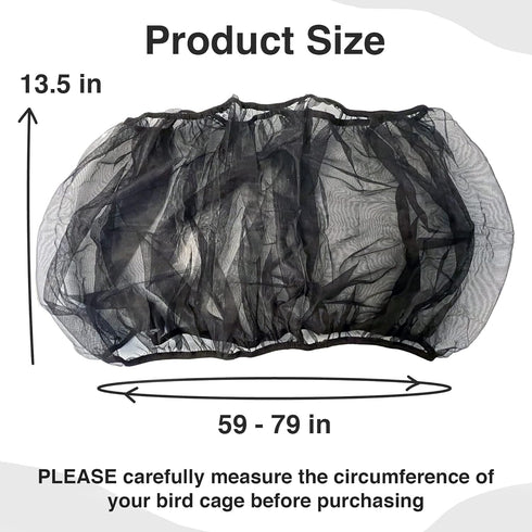 Bird Cage Seed Catcher Skirt, Nylon Mesh Liners for Large Cages, Elastic Easy Cleaning Cover (Black 59-79 inch)