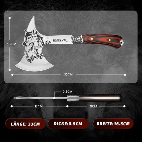 TIVOLI Camping Hatchet, Full Tang Hand Axe with Nylon Sheath, Gift Box, Viking Axe for Outdoor Wood Splitting, Adventure