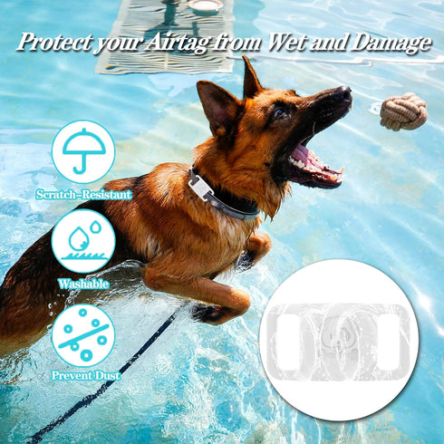 4 Pack Waterproof AirTag Dog Collar Holder, Silicone Hidden Loop for Apple AirTag Tracker (Cyan, White, Black, Pink)