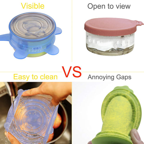 SLSON 6 Pack Stretchable Pet Food Can Cover, Universal Size Silicone Lids for Dog and Cat Food Can, Blue