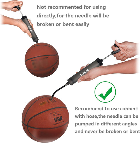 SKOLOO 10" Portable Hand Air Ball Pump Inflator Kit with Needle, Nozzle, Extension Hose for Sports Balls