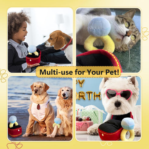 Valentines Dog Wedding Toy Engagement Plush Ring Box for Dog Birthday Gifts, Funny Plush Toys Squeaky Chew for Party