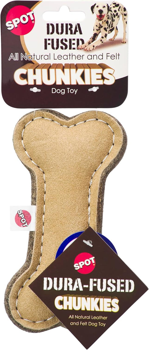 SPOT Dura-Fused Chunkies Bone - All Natural Leather and Felt Dog Toy, Durable Extra Thick Chew Toy for Aggressive