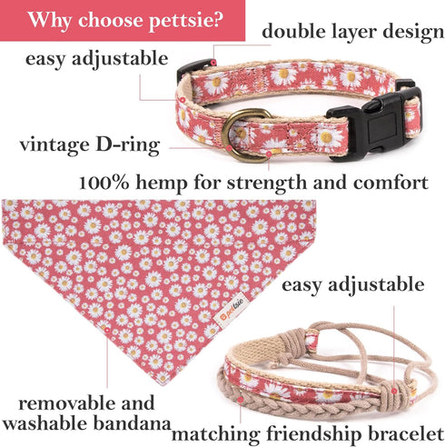 Pettsie Dog Bandana Collar with Matching Bracelet, Adjustable Pet Bandana for Dogs, Medium, Pink