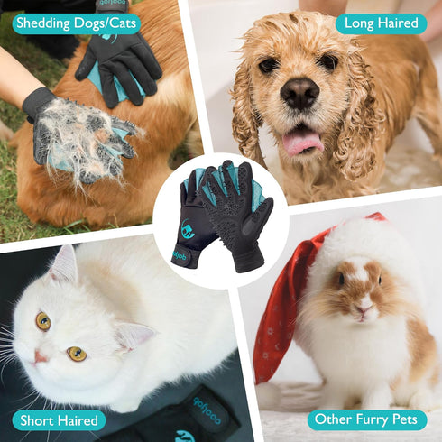 COOLJOB Pet Grooming Gloves, Reusable Washable Cleaning Brush, Hair Remover for Dogs, Cats, Horses, Medium, Blue Black