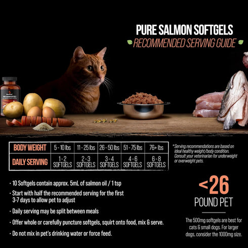 Best Paw Nutrition Pure Salmon Soft Gels for Dogs & Cats, 500mg Omega 3 Capsules Supplement