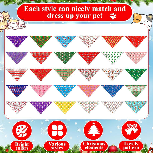 120 Set 30 Sanwuta Pcs Christmas Dog Bandanas Bulk Xmas Bandanas for Dogs Triangle Kerchief Bibs Scarf for Pet