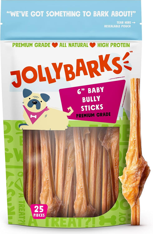 Bully Sticks for Small Dogs - All Natural, Single Ingredient Bully Sticks for Puppies to Medium Dogs (6" Baby Bully