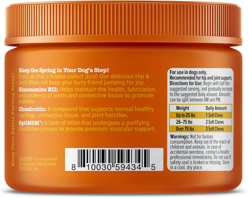 Zesty Paws Hip and Joint Supplement for Dogs - Glucosamine with Chondroitin, MSM, Vitamins C and E, Mobility Bites (50