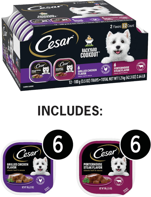 CESAR BACKYARD COOKOUT Adult Wet Dog Food Classic Loaf in Sauce Variety Pack, 12 Trays, 3.5 oz Each