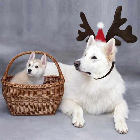 KUDES Dog Christmas Reindeer Antlers Headband, Classic Elk Hat Headwear Pet Costumes Accessories