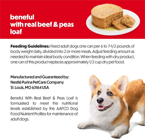 5.5 oz (Pack 12) Purina Beneful with Real Beef and Peas Wet Dog Food Loaf - Can