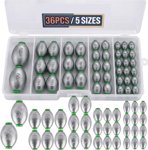 Hfuiqau 5size 36pcs/52pcs Egg Weights Kit Slip Sinkers Assortment 1/8oz1oz, Options, Fishing Weights