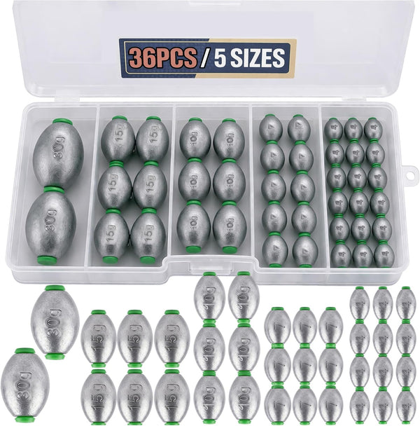 Hfuiqau 5size 36pcs/52pcs Egg Weights Kit Slip Sinkers Assortment 1/8oz1oz, Options, Fishing Weights