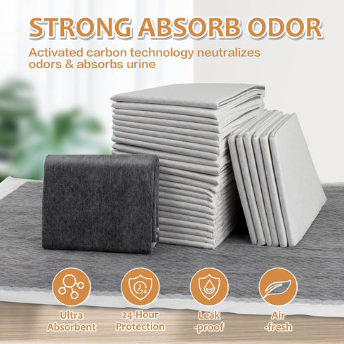 28" 34", 40 Count, Charcoal Dog Pee Pads Extra Large x Puppy Pee Pads Potty Pads for Dogs with Adhesive Tape