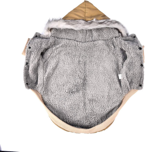 Warm Dog Hooded Trench Coat, Windproof Parka Jacket for Cold Weather (XXL, Khaki)