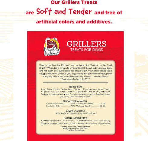 Country 10 oz Kitchen Beef Grillers Dog Treats, High Protein, Low Fat, No Artificial Colors