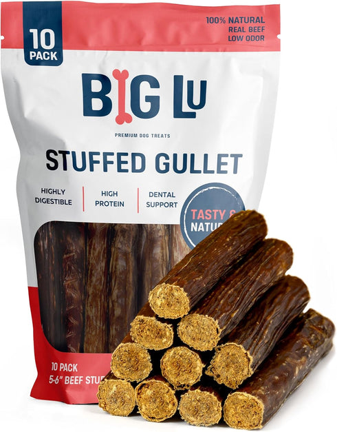 5-6 Inch Stuffed Beef Jerky Sticks, 10 Count, Premium All-Natural Gullet Chews,