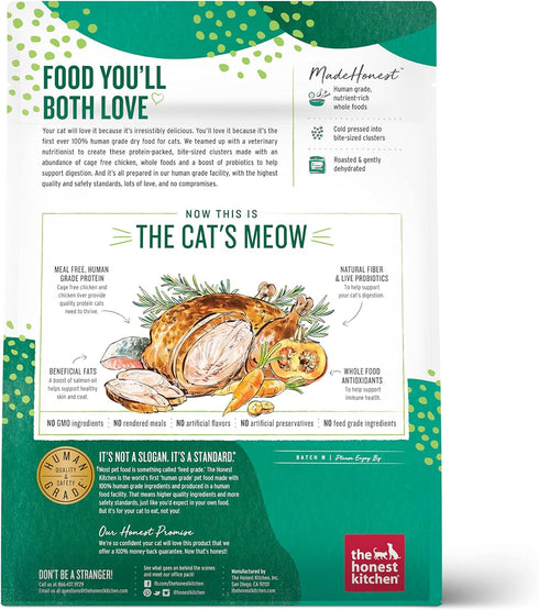 The Honest Kitchen Whole Food Clusters Grain Free Chicken Dry Cat Food, 1 lb Trial Pouch