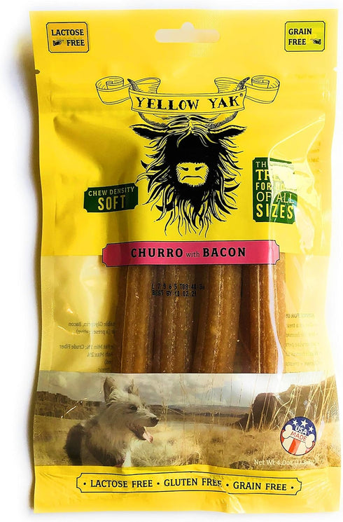 Churro Chew, USA MADE, Lactose, Soy, Grain, Gluten Free, 4 Churro Chews, Real Cheese & Bacon Flavor