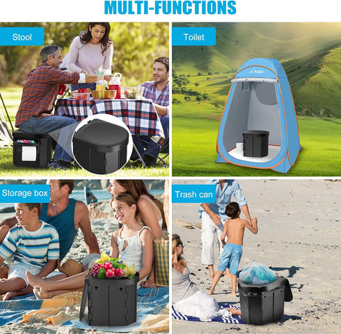 PAHTTO Portable Foldable Toilet for Adults with Detachable Phone Shelf and Paper Holder, Waterproof Porta Potty