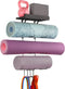 VINAEMO Yoga Mat Holder Accessories - Wall Mount Organizer with 4 Hooks and Wooden Shelves for Foam Roller and Towel