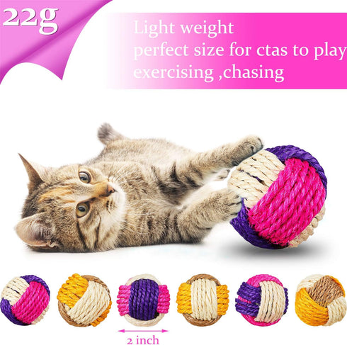 Weewooday 6 Pieces Cat Toy Ball, Sisal Ball Interactive Rolling Scratch Cat Toy (Random Color)