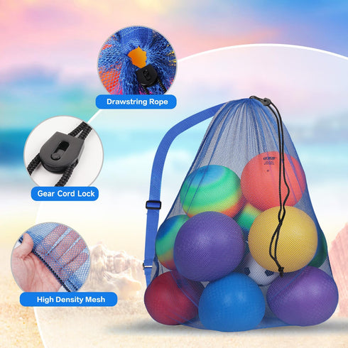 GSE Extra Large Mesh Sports Ball Drawstring Bag for Basketball, Volleyball, Soccer - Sports Equipment Bag for Gym