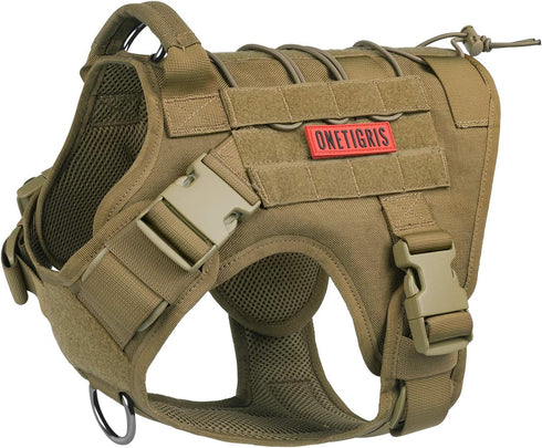 OneTigris Tactical Dog Harness with Handle, No-Pull Service Vest with Hook & Loop Panels (Coyote Brown, X-Large)