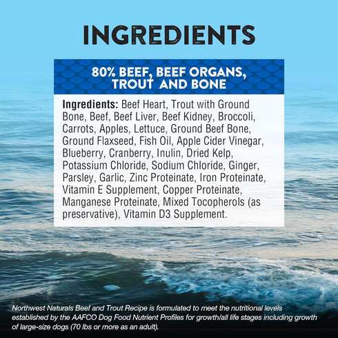 Omega-3 25 Oz Northwest Naturals Freeze-Dried Beef & Trout Dog Food - Bite-Sized Nuggets - Grain-Free, High-Protein