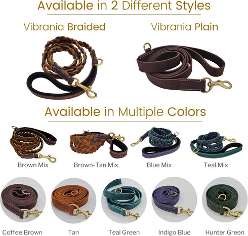 Blazing Paws Vibrania Super Soft Braided Leather Dog Leash, Heavy Duty with Side Ring, 6 Ft L x 3/4" W, Brown Mix