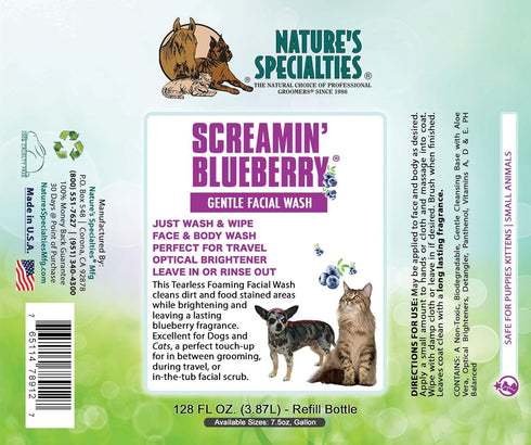 Nature's Specialties Screamin' Blueberry Dog Gentle Facial Wash, Natural Choice for Groomers, 7.5 oz