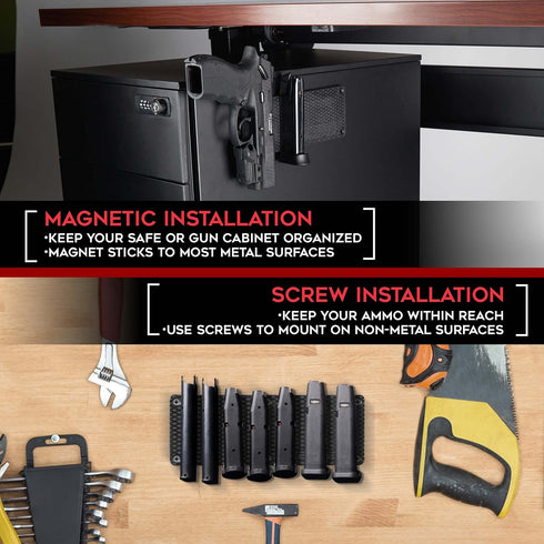 Ammunition Ammo Keeper MG Magnetic Holder for Gun Magazines and Clips, Organize Mount in Your Gun Safe, Locker Cabinet