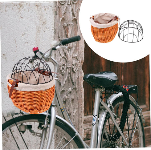 Rattan Woven Bike Basket Sturdy and Pet Carrier for Cats and Dogs Wicker and Iron Material Easy to Install Front